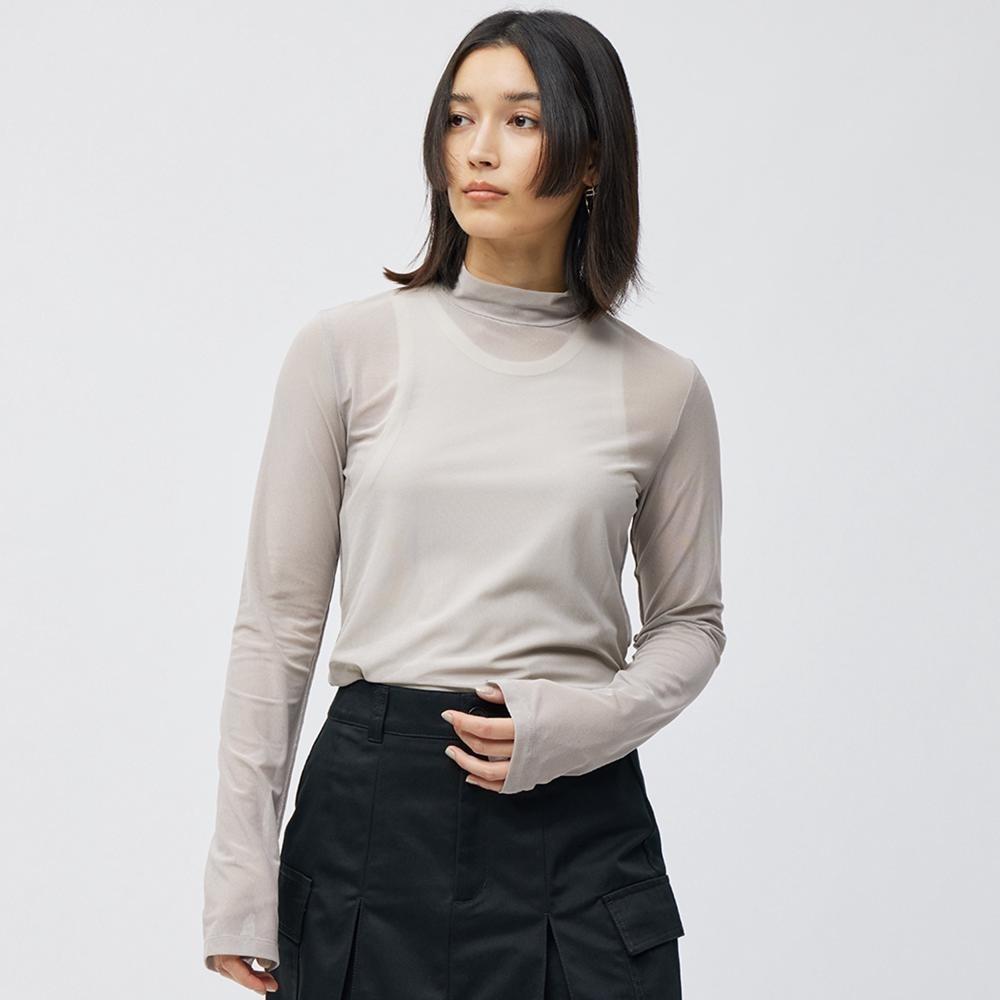 

Прозрачная футболка GU by Uniqlo с высоким воротником и длинными рукавами