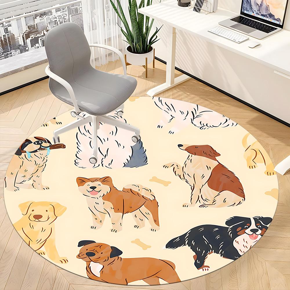 1PC Dogs Pets Office Round Area Rug,  Mat Suitable ForOffice, Under Office Chairs Bedroom Living Room Home Decor, Room Deco