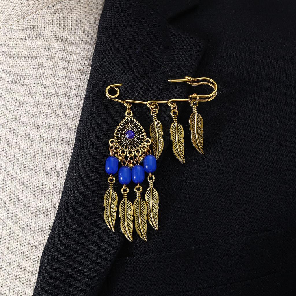Bohemian Rhinestone Flower Tassel Brooch for Women - Exotic Style Suit Coat Pin