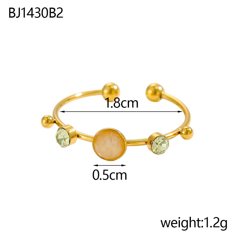 CARLIDANA French Style Light Luxury Gold Plated Stainless Steel Pendant Ring Colorful Natural Stone Open Finger Ring Women