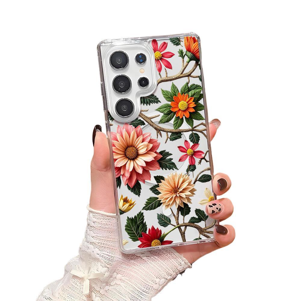 New retro oil painting flower Magsafe magnetic mobile phone case Samsung S22/S26 + anti-drop protective case