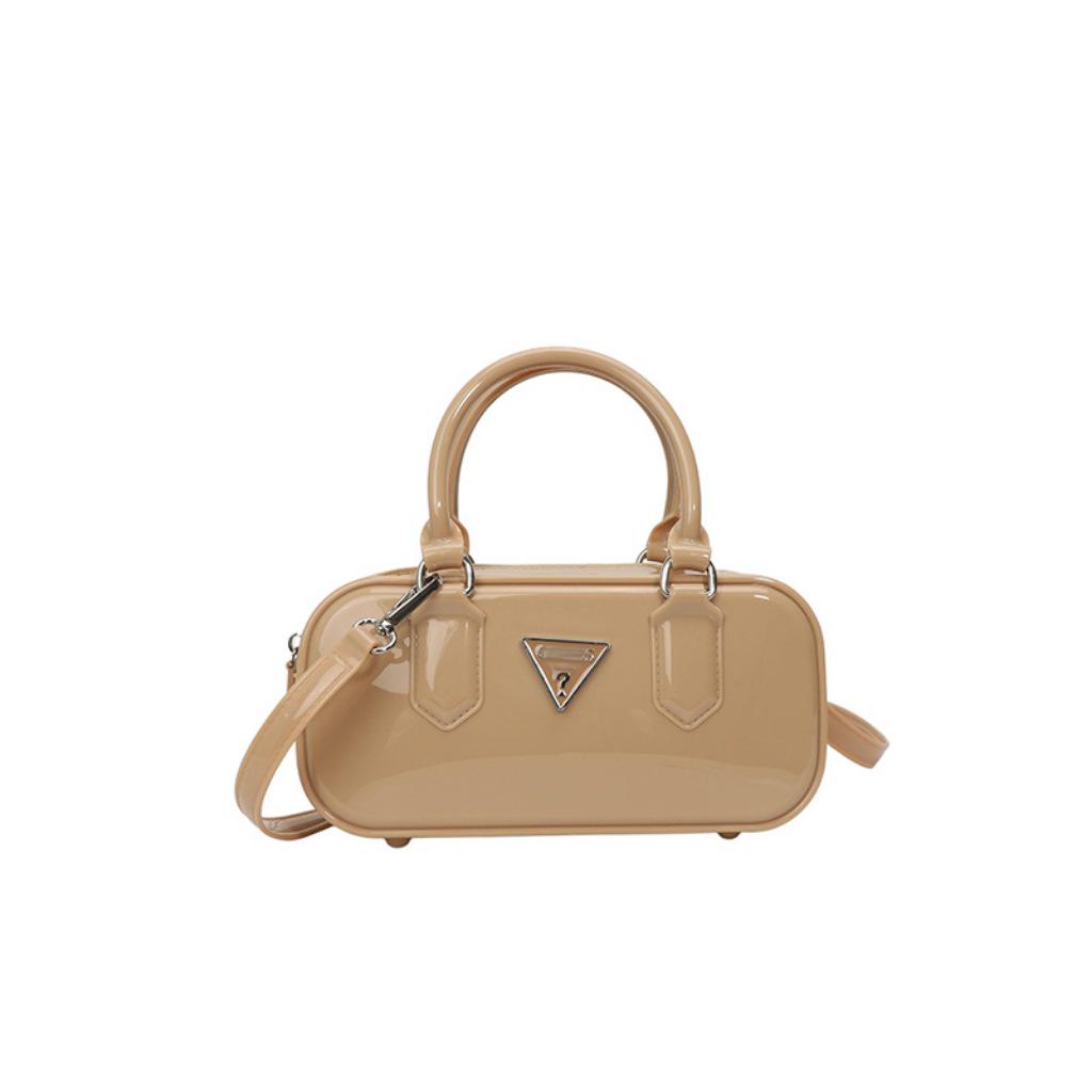 Women's 25th Anniversary Glossy Solid Color Bowling Handbag - Versatile Shoulder & Crossbody Bag