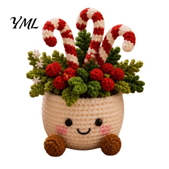 Decorative Yarn Craft for Home Simulated Crochet Christmas Potted Decor, Knitted Mini Artificial Tree Flower Durable Plants Ornament, Cute Festive