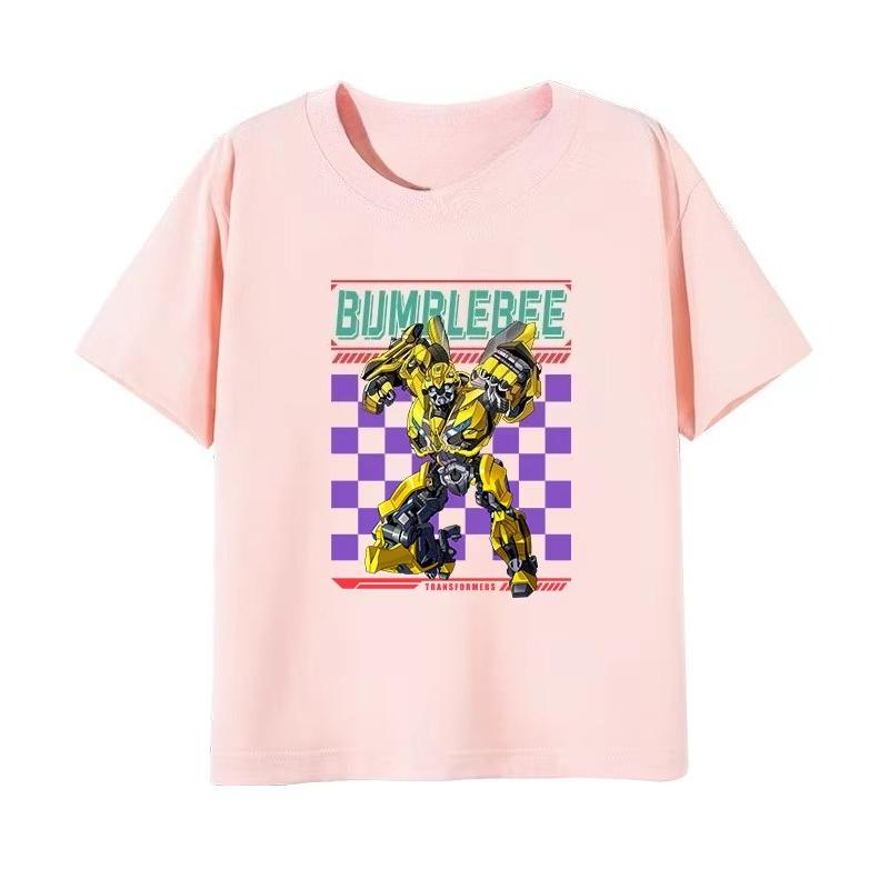 Transformers Bumblebee Printed Short Sleeve Tshirt 2026 New Handsome Childrens Round Neck Pure Cotton Summer Parent Child Top