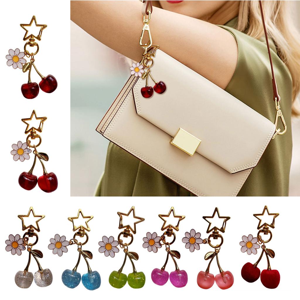 Cherry Flower Keychain Fashionable Fruit Pendant Key Holder Accessory Lightweight Bag Charm for Women and Girls