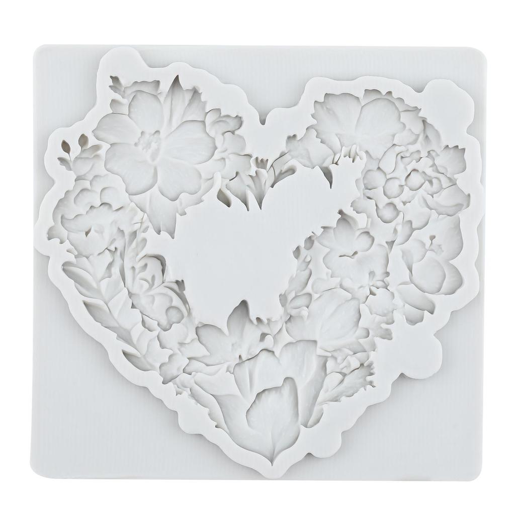 Flower Wreath Silicone Mold Heart Fondant Molds Cake Decorating Tools Cupcake Topper Candy Sugar Craft Gum Paste Polymer Clay