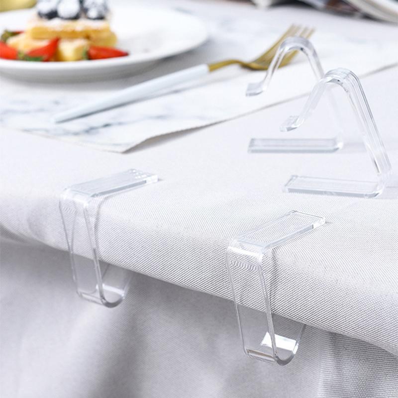 4PCS Clear Invisible Tablecloth Clips - Non-Slip Plastic Holders for Home Dining Tables