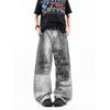 American Street Graffiti Jeans Men Women Loose Fit Wide Leg Denim Pants Casual All-Match