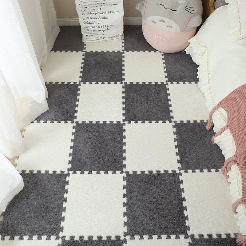 12Pcs Winter Hot Selling Interlocking Mat 30x30CM Plush Splicing Carpet Bedside Mat for Bedroom All-Season Soundproof and Warm