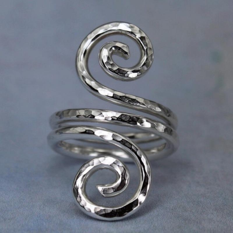 Vintage Hand Carved Spiral Women's Ring Minimalist CopperColor Metal Geometry Daily Wear Party Jewelry Anniversary Gift