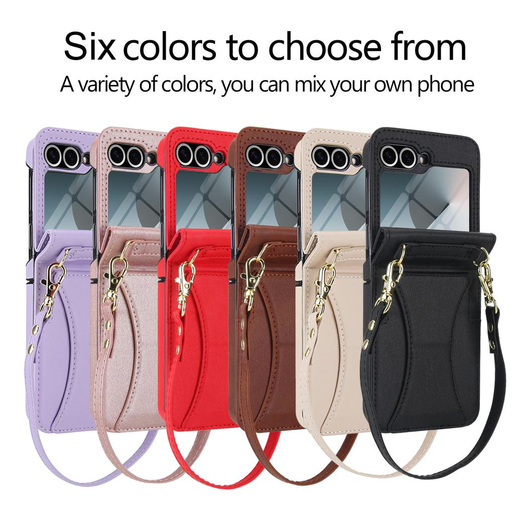 Crossbody Cards Solt Wallet Leather Phone Case For Samsung Galaxy Z Flip 7 6 5 4 3 Stand Tempered Glass Screen Protector Cover