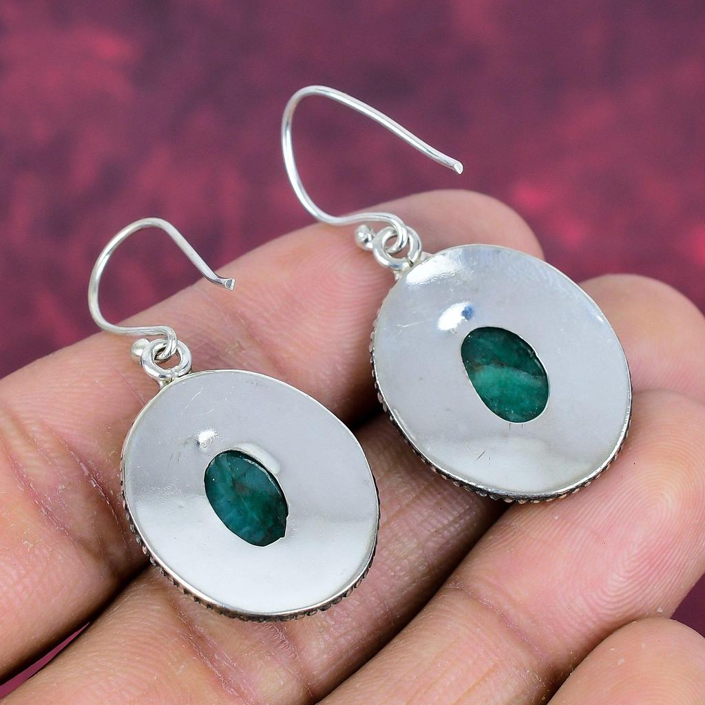 Emerald 925 Solid Sterling Silver Earrings, Handmade Gemstone Earrings Jewelry, Gifts For Wife Brand New Earrings