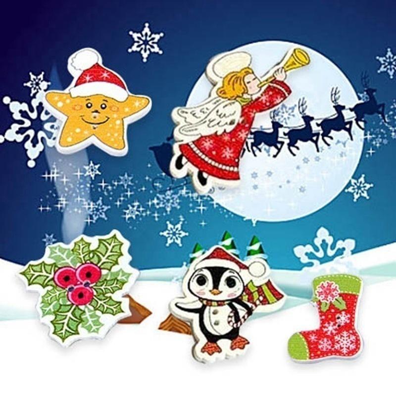 50Pcs/Bag 2-Holes Cartoon Buckle Mix Christmas Star Candles Santa Sock Craft Sewing DIY Materials Buttons