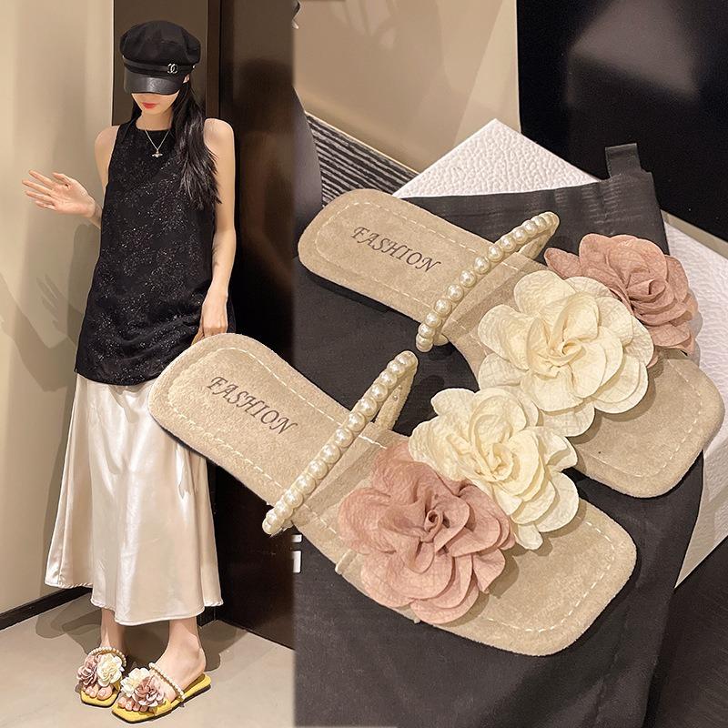 New pearl sweet flower cool slippers women's summer wear with skirt with sandals