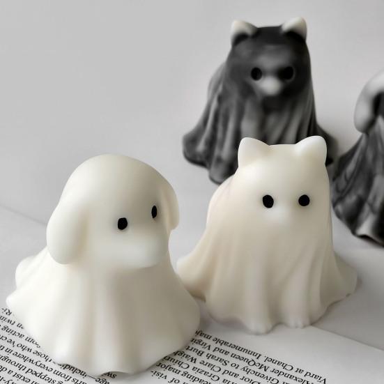 Animal Ghost Candle Mold DIY Cat Dog Resin Silicone Molds for Aromatherapy Candle Soap Making Halloween Craft Supplies