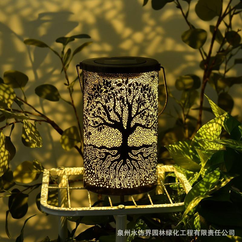 

New Iron Art Tree Solar Light Outdoor Courtyard Landscape Lamp Decorative Ambient Hollow Hanging Lantern Garden Patio Balcony чорний