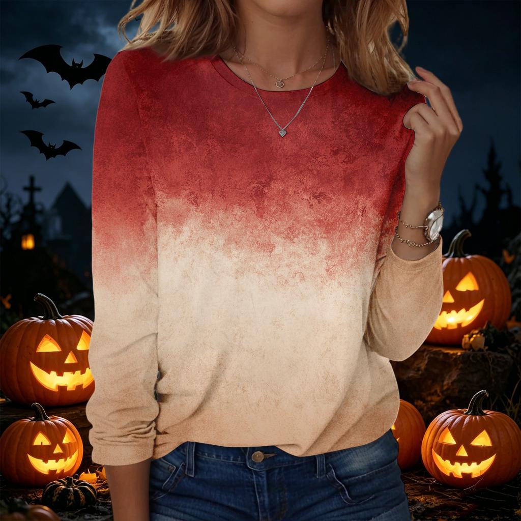 Womens Halloween Pullover Sweatshirt Long Sleeve Crewneck Top Casual Printed Blouse Lightweight Comfortable Fit