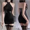 Ice Liuguo Sexy Patent Leather and Silk Spliced Bodycon Secretary Lingerie Dress