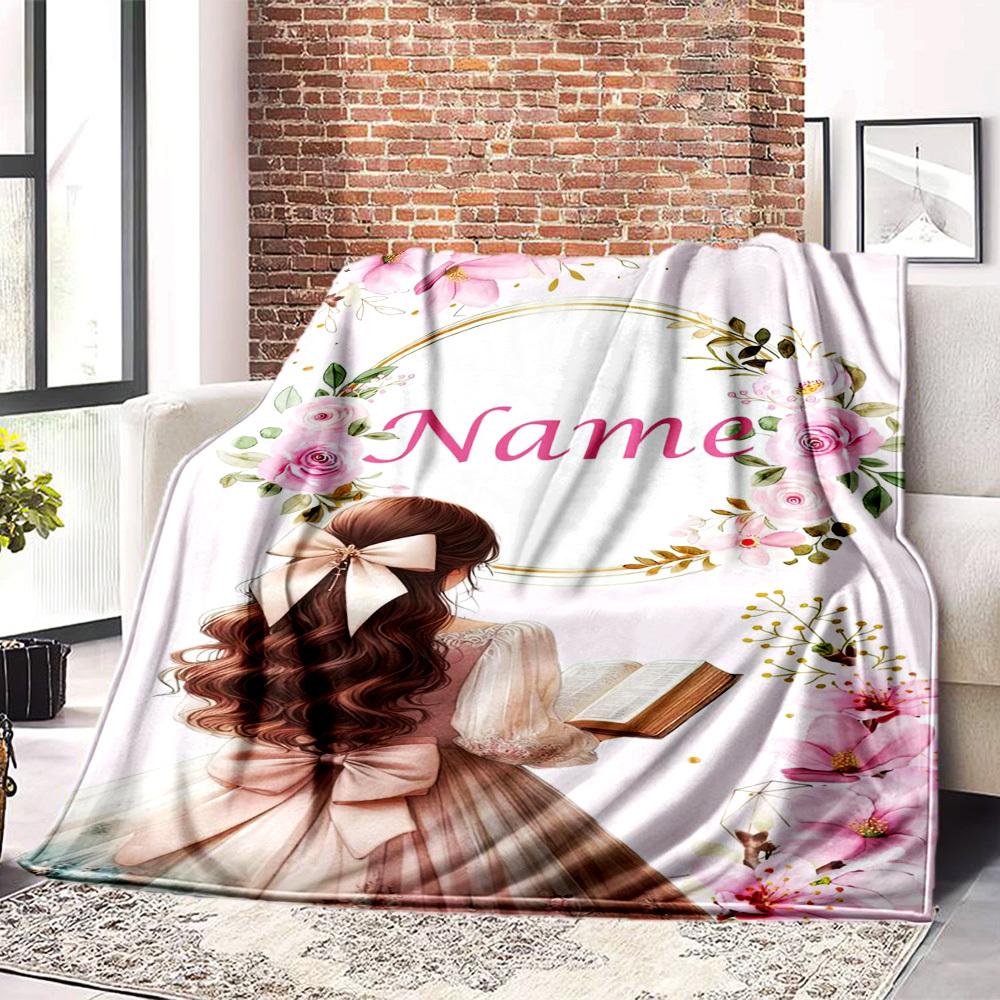Home Customize Your Name Blankets Floral Elegance Comfort Softness Lightweight Allseason Multipurpose Blanket For Picnics Sofas Offices Beds Living