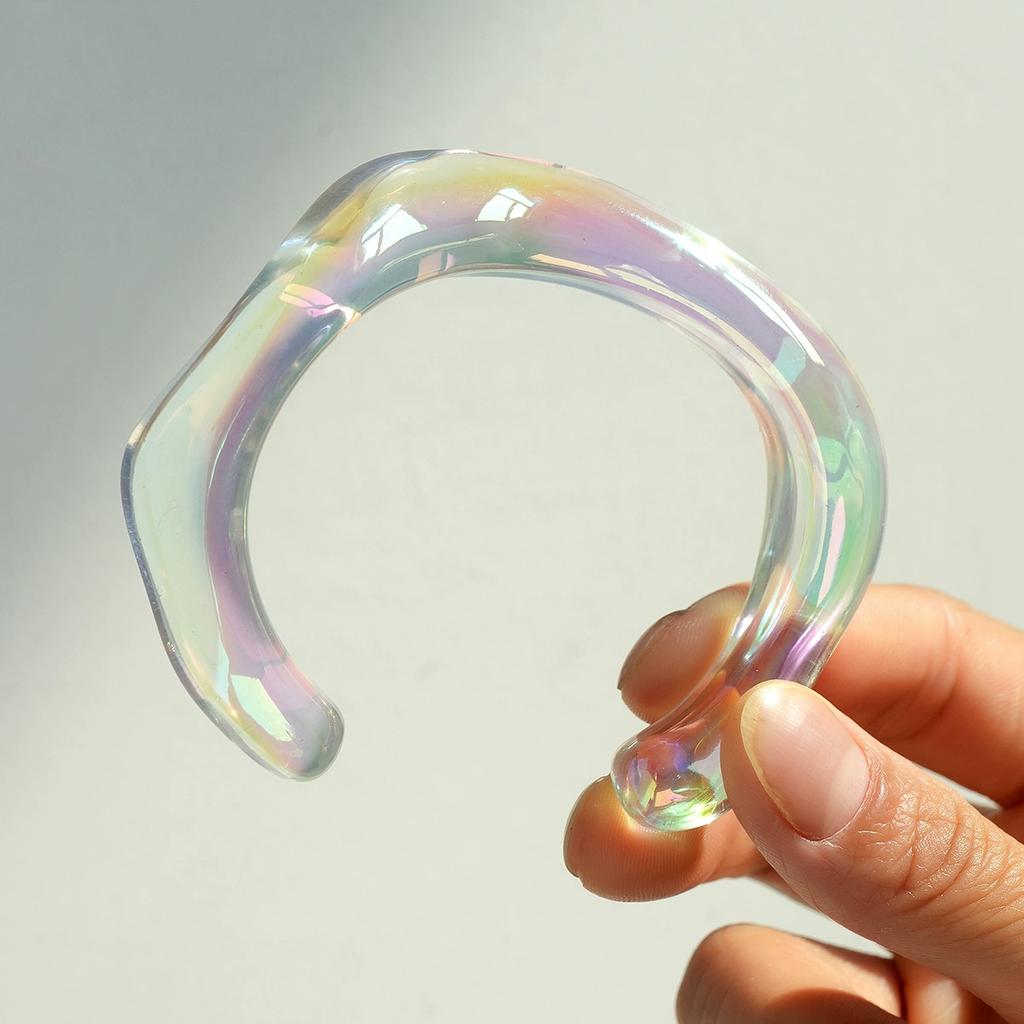 IF ME Bohemia Transparent Colorful Acrylic Opening Bangle for Women Irregular Large Wide Cuff Bracelet New Trend Couple Jewelry F