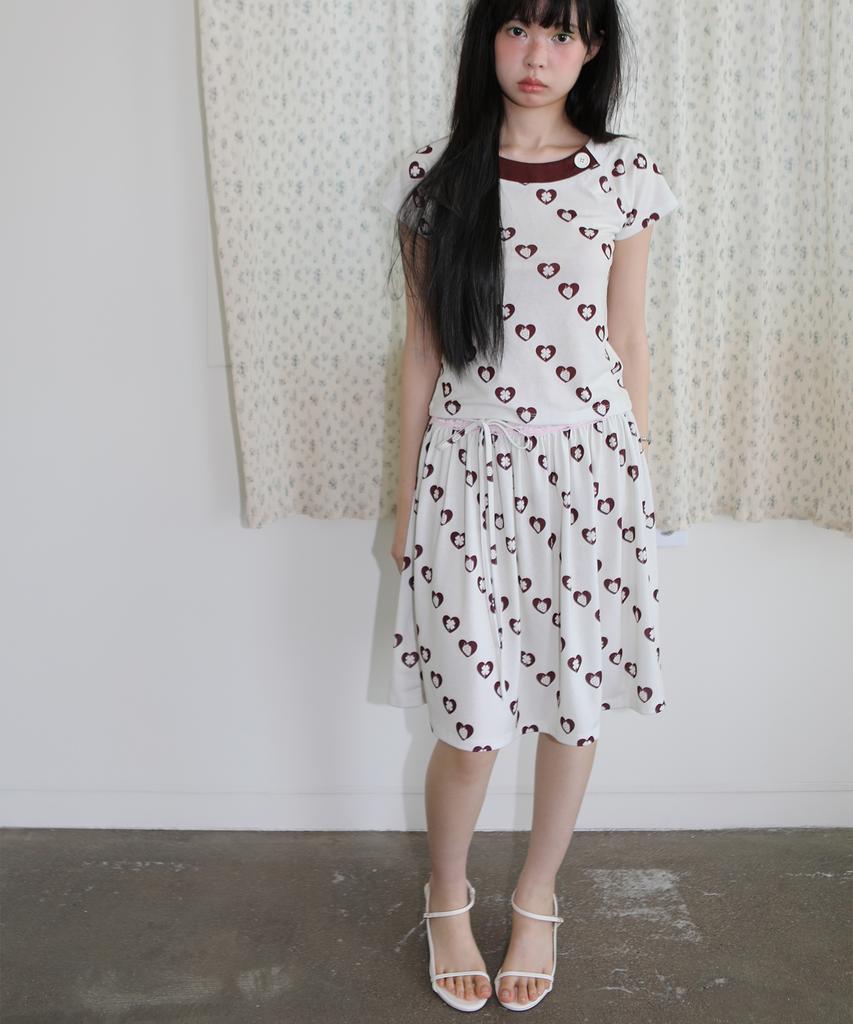 Nofficial Noffice Heart Berry Side Tie Skirt Ivory
