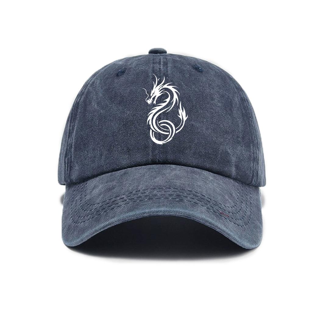 Dragon Print Washed Distressed Soft Top Outdoor Sunshade Baseball Cap for Men and Women Versatile Baseball Cap