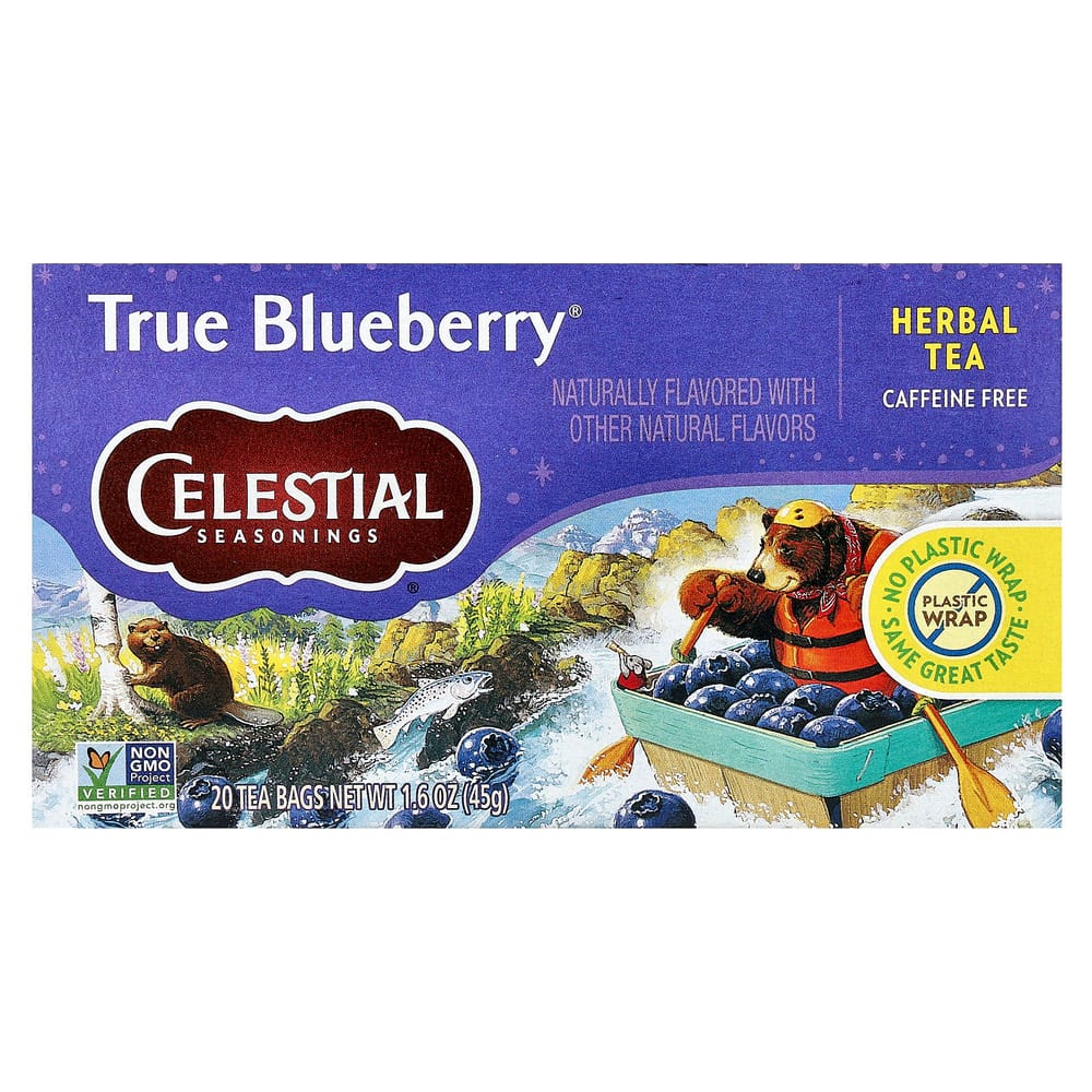 Celestial Seasonings Herbal Tea, Caffeine-Free True Blueberry, 20 Tea Bags, 1.6 oz (45 g)
