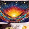 Abstract Cosmic Sunrise Mountains Wall Tapestry, Trippy Galaxy Landscape Tapestries for Bedroom Decor, Artistic Tapestry