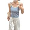 Summer Korean Slim-fit Square Neck Color-Contrast Vest with Chest Pads for Women