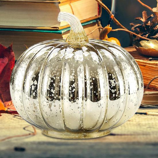 Glass Pumpkin Light Battery Powered LED Light-up Pumpkin Lantern for Halloween Fall Thanksgiving Desk Decor