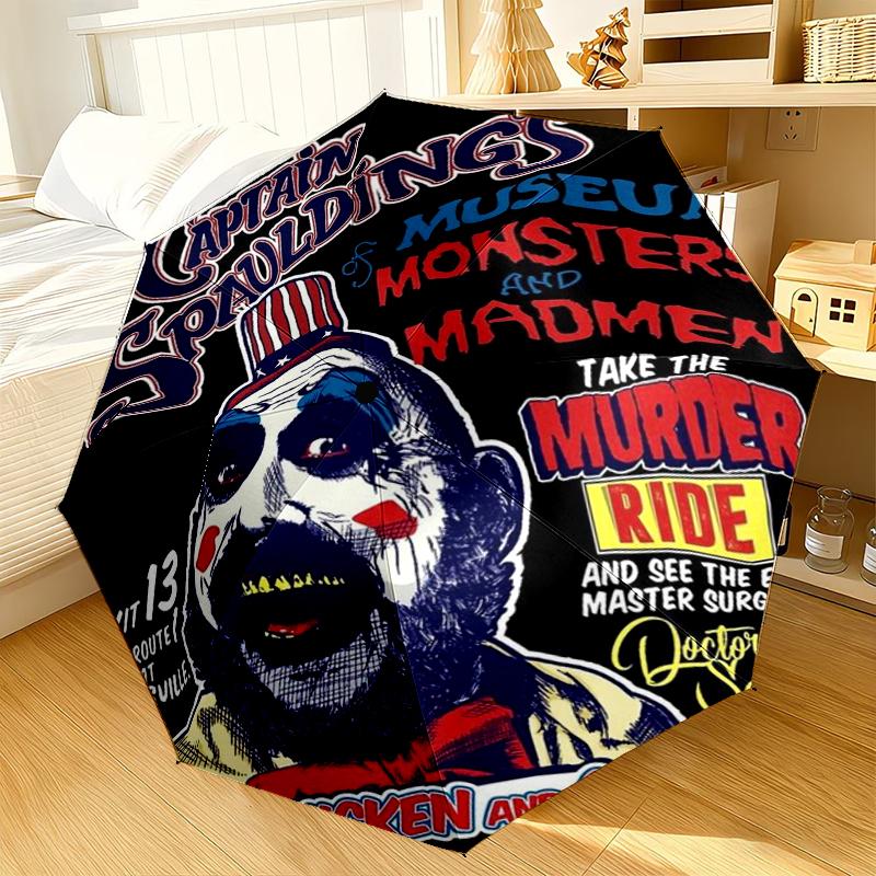 Horror Clown Laughing Umbrella 8-Frame for Travel, camping, Casual Lightweight Portable Umbrella, Essential for every family Holidays Birthday Gift