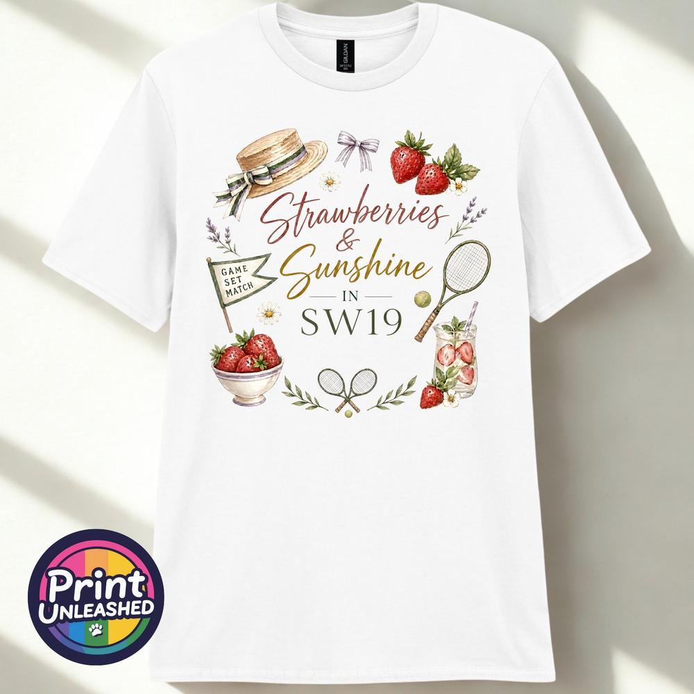 Summer Tennis TShirt Strawberries Sunshine In SW19 Tee Gift Unisex S2XL M