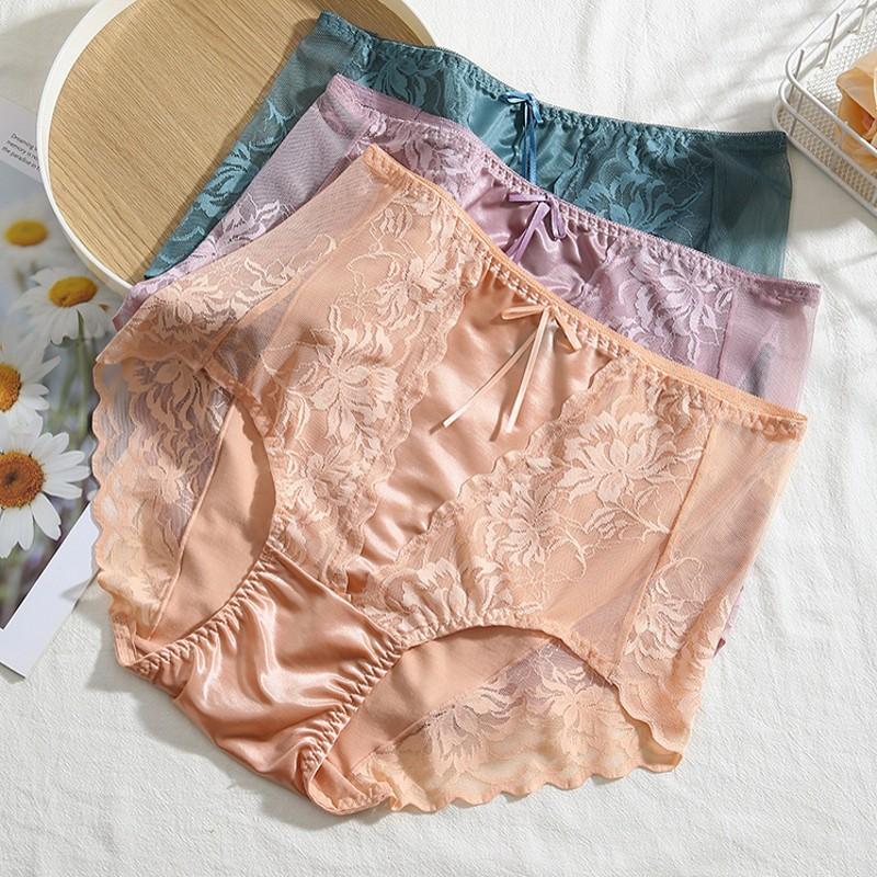 Plus Size Sexy Lace Seamless Panties High-Rised Mesh Briefs Soft Breathable Underpants Lightweight Underwear