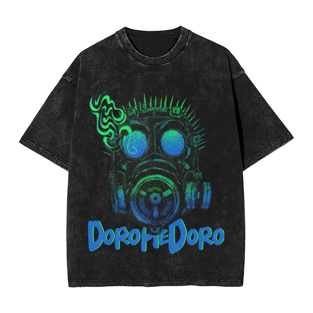 Mens Tshirt Dorohedoro Heiwa Sharks Washed Tshirts Hip Hop Summer Tees Y2k Retro Design Cotton Clothing Hot Sale