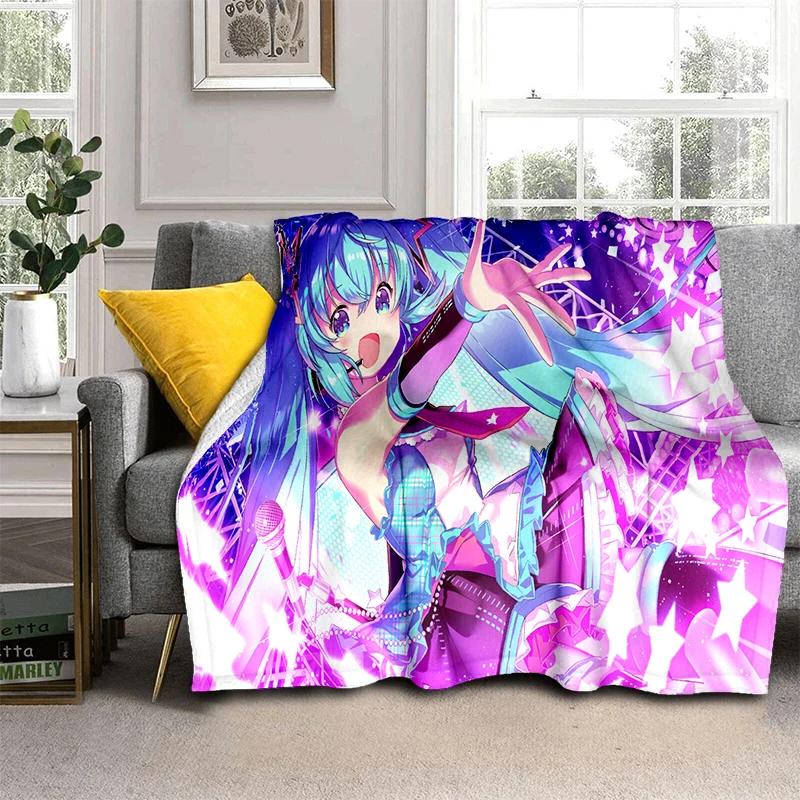 3D M-MIKUS Music VOCALOID Cartoon Girl Soft Plush Blanket,Flannel Throw Blanket for Living Room Bedroom Bed Sofa Cover Gift