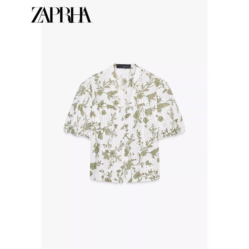 Zaprha 2025 New Arrival Beautiful Western Style Flower Print Cut Out Embroider Short Sleeve Tops Shirt for Women 3551670