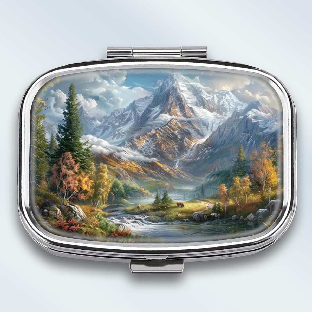 

Portable Pill Box with 2 Compartments, Mini Metal Medicine Organizer Case, Cute Printed Pill Container for Vitamins, Pills, Jewelry, Travel, Daily Use різнокольоровий