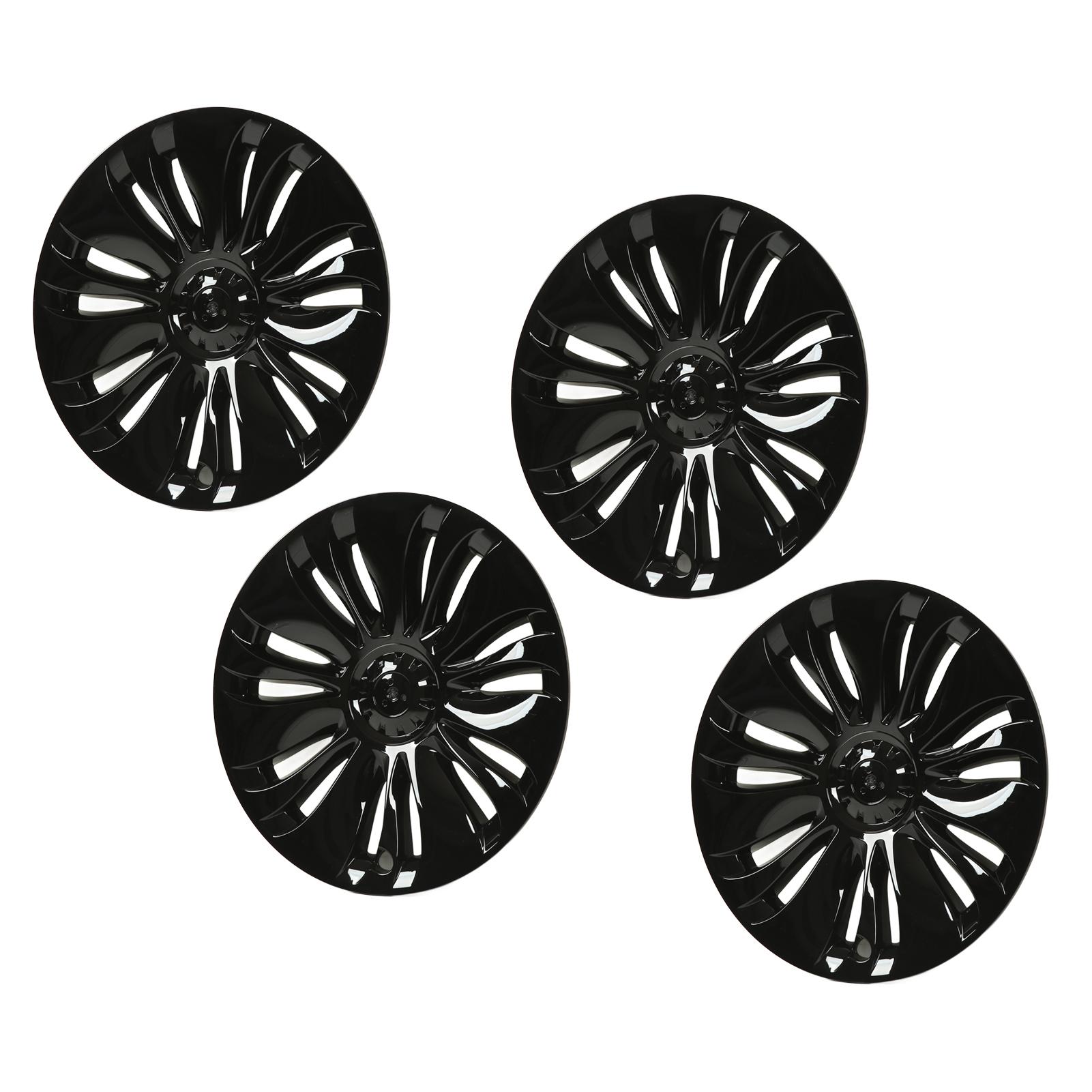 4PCs Wheel Hub Cap 19in Glossy Black High Strength Textured Design Replacement for Tesla Model Y 2020‑2023