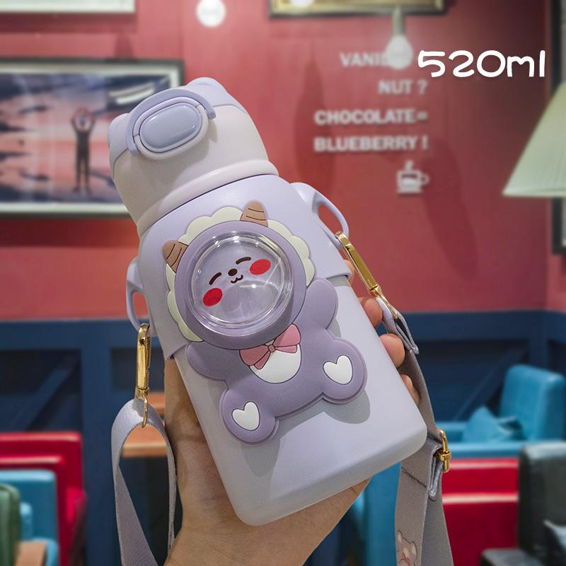 Children Mug Stainless Steel Leak-Proof Vacuum Flask With Straw Cartoon Thermal Water Bottle Drinkware