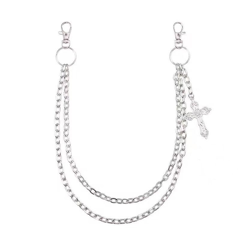 Vintage Cross Double Chain Waist Chain Sweet Cool Style Personalized Jeans Chain Trendy Cool Personality Accessories