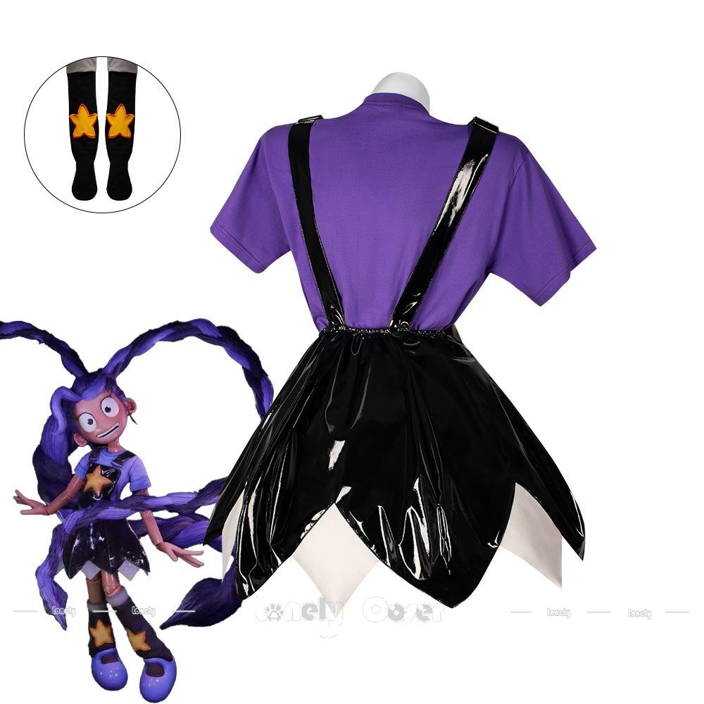 Poppy Cos Lily Lovebraids Cosplay Costume Black Suspenders Dress Purple T-shirt Stockings Outfit for Halloween Carnival Playtime