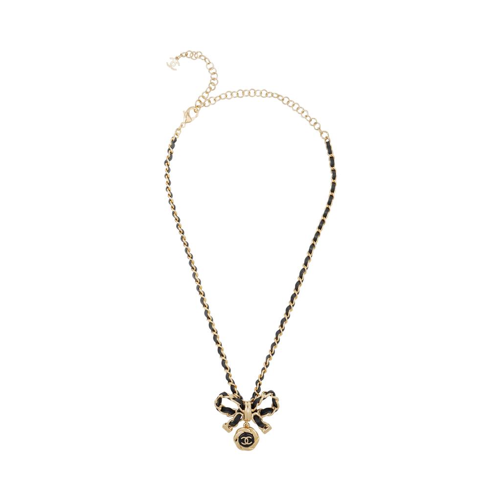 Chanel Double C Bow Logo Pendant Necklace Women necklace Black Gold AB8741-BO8644-NJ235
