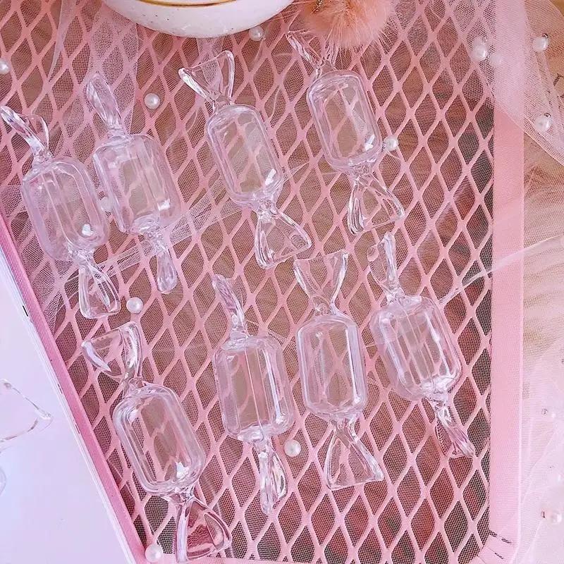 1Pcs Portable Cute Teen Girls Candy Shape Transparent MakeUp Storage Box Mini Earrings Jewelry Bag Storage