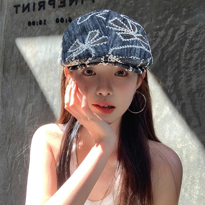 Sequin Beret Women British Vintage Forward Hat Peaked Cap