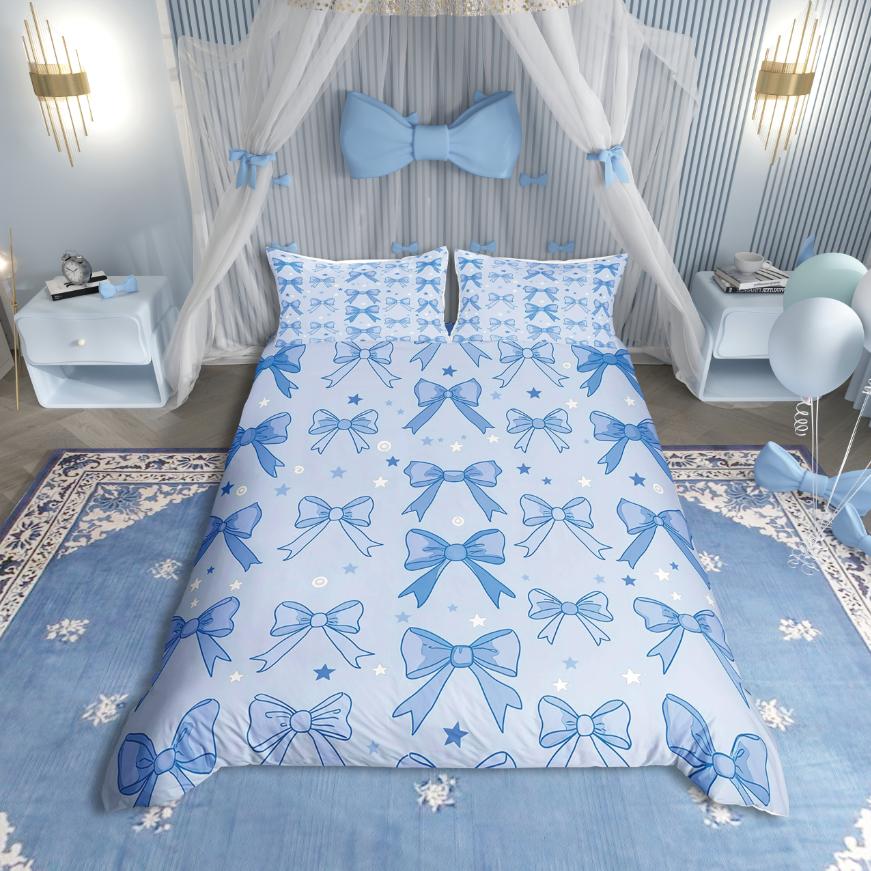 Homewish Cute Bowknot Duvet Cover SetLove Heart Print For Teens Bedding SetDreamy Princess Decor