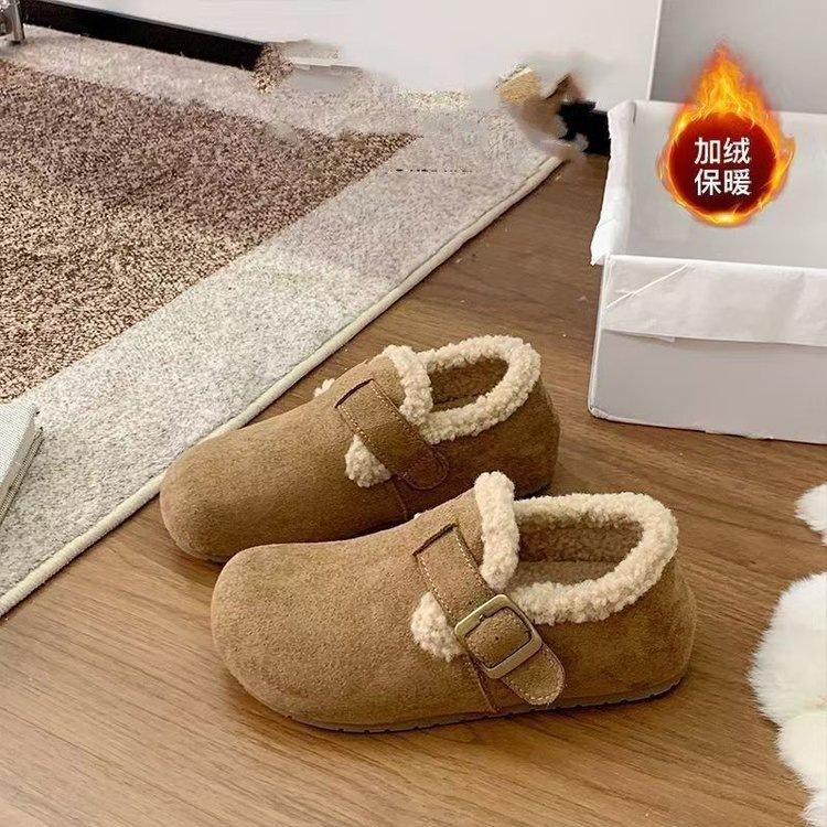 All-inclusive velvet Birkenstocks, new winter platform warm snow boots, non-slip fluffy beanie cotton shoes