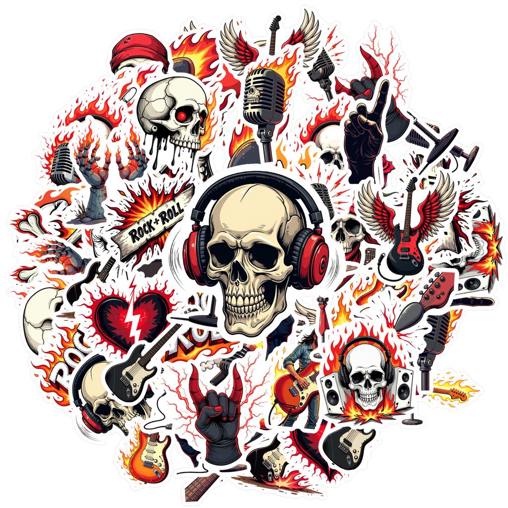 Edgy Rock And Roll Decals Gothic Skull Stationery Stickers Funny Stickers For Guitar Phone