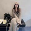 Tall knitted dress new inner bottom hip skirt round neck horn sleeve temperament long dress