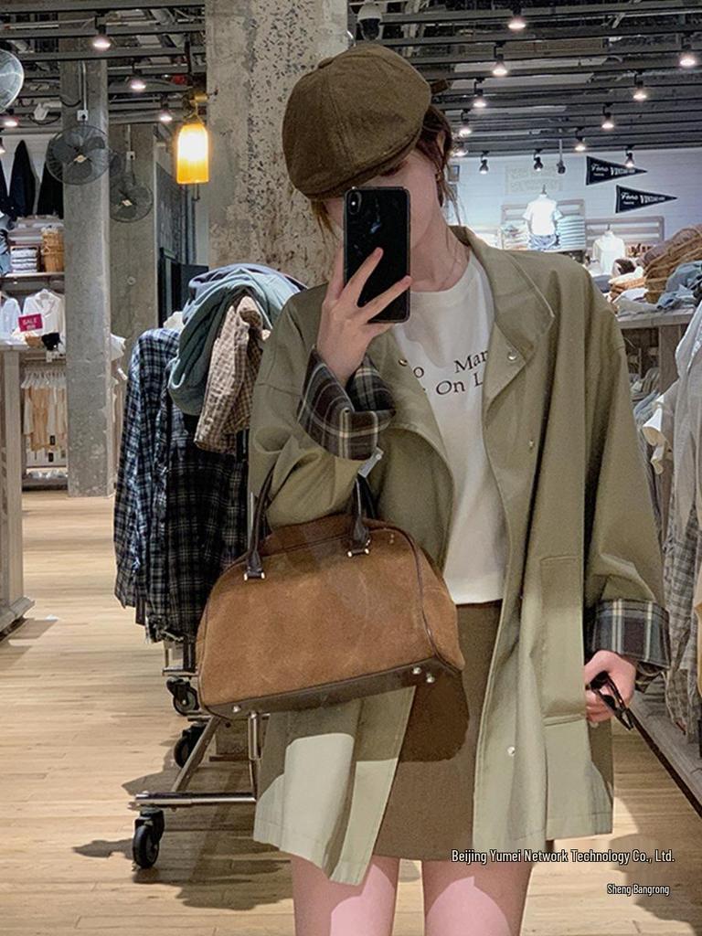 2025 Autumn Women's Petite British Style Short Trench Coat with Stand-Up Collar