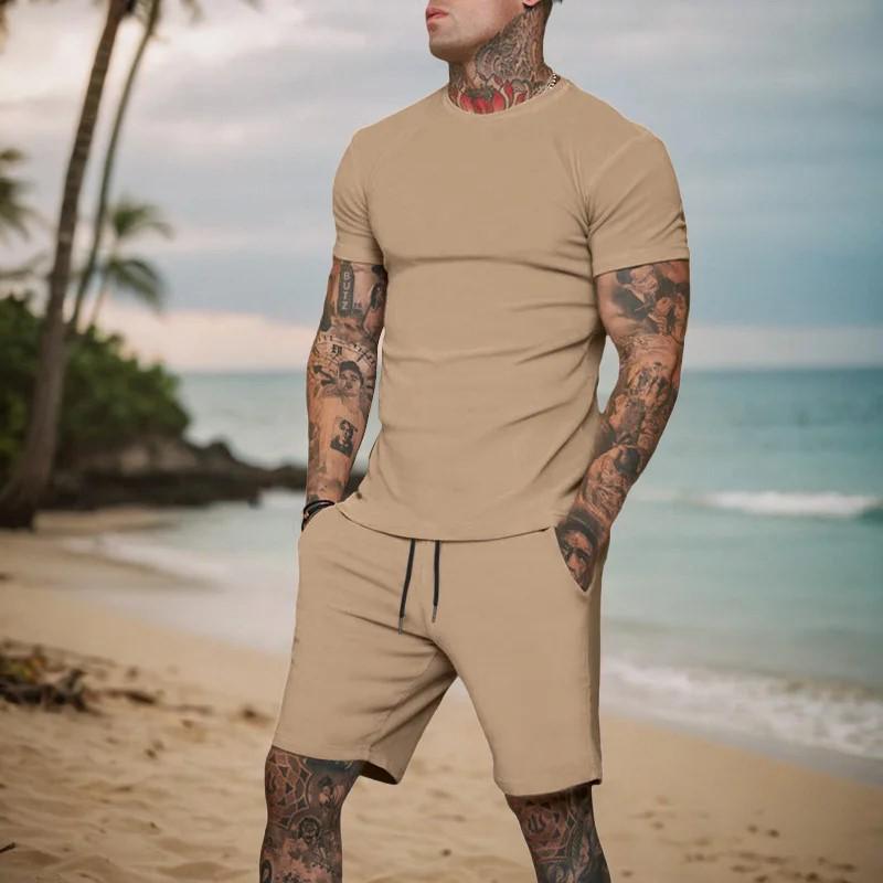 2026 Summer Street Style Men's Casual Plus Size Set - Short-Sleeved Shirt & Shorts